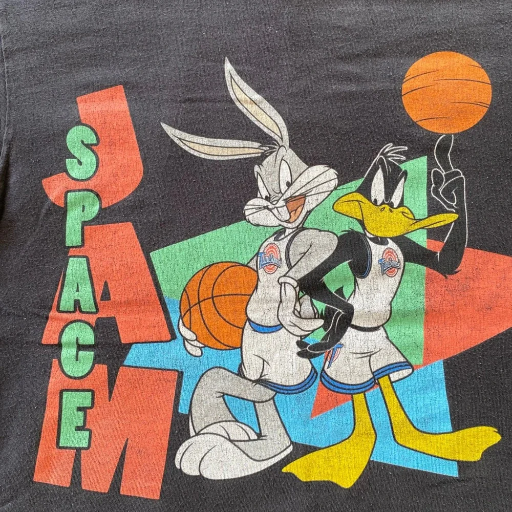 Vintage Space Jam Graphic T-Shirt Mens M Black Bugs Bunny Daffy Duck‎ 90s Retro